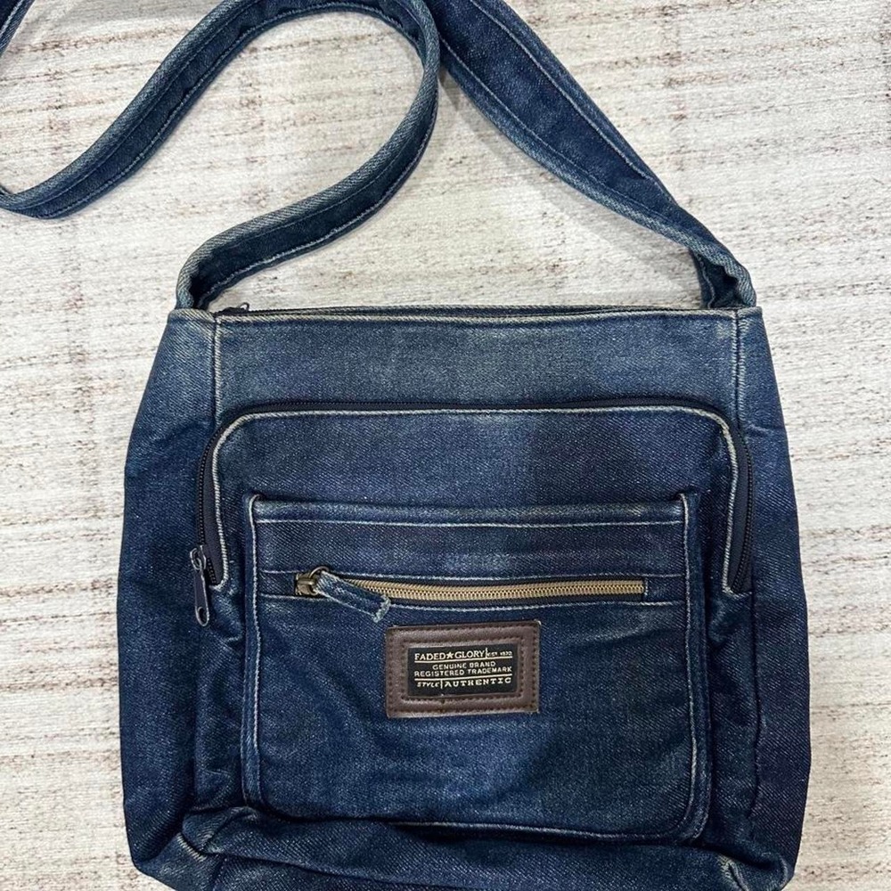 Faded Glory Denim Crossbody Bag Blue Jean Messenger Y2K Utility Purse Casual